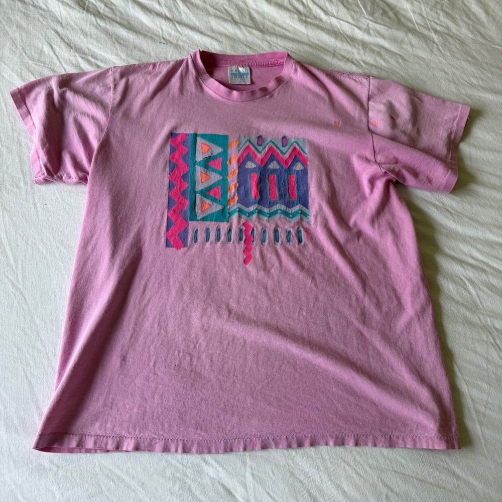 80's Fresh Produce Beach Pink Abstract T-Shirt XL 80s 90s Retro Distressed - Picture 5 of 9
